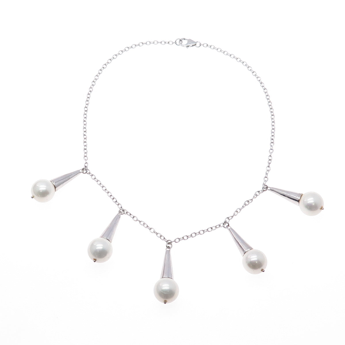 925 Sterling Silver Vintage Faux Pearl Teardrop Cable Chain Necklace 16"