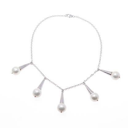 925 Sterling Silver Vintage Faux Pearl Teardrop Cable Chain Necklace 16"