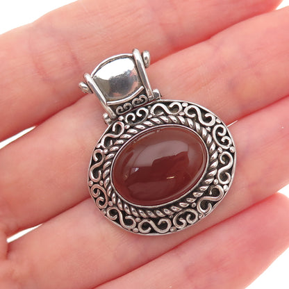 925 Sterling Silver Vintage Real Carnelian Swirl Oxidized Slide Pendant