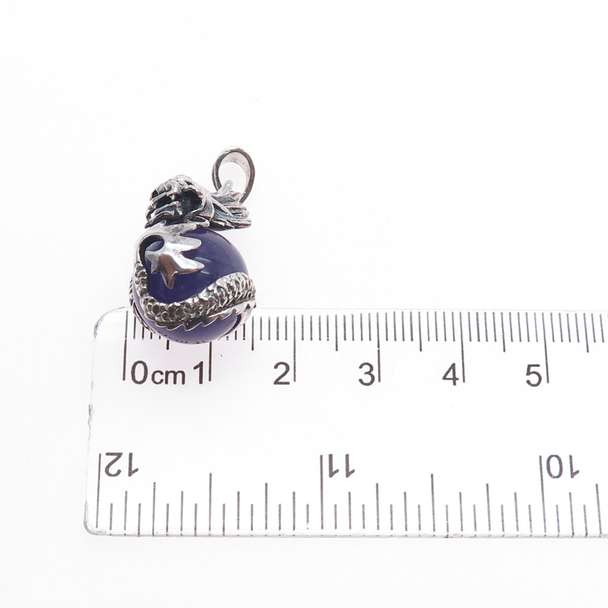 925 Sterling Silver Vintage Real Amethist Chinese Dragon Charm Pendant