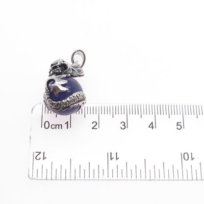 925 Sterling Silver Vintage Real Amethist Chinese Dragon Charm Pendant