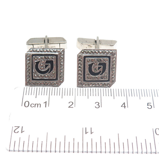 KD Kimler & Daniel Sterling Silver Vintage Real Marcasite Letter "G" Cufflinks
