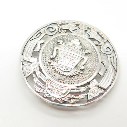 925 Sterling Silver Vintage PMD Peru Goddess Tribal Large Round Pin Brooch