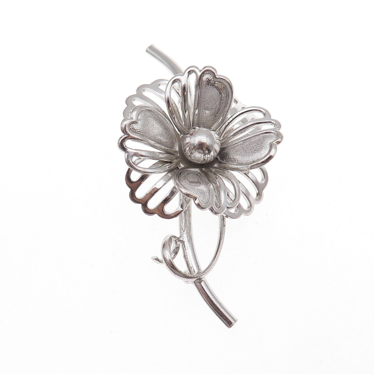 Forstner 925 Sterling Silver Antique Art Deco Flower Pin Brooch