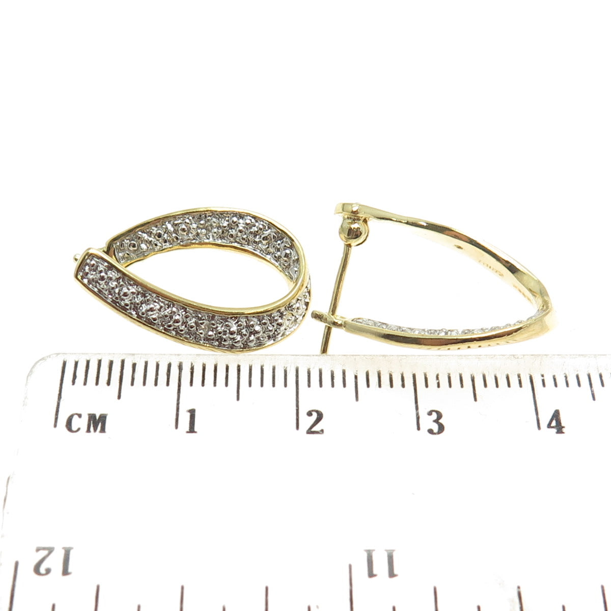 925 Sterling Silver Gold Plated Real Diamond Accent Twisted Hoop Earrings