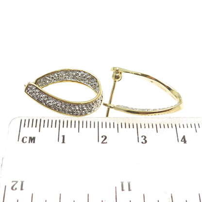 925 Sterling Silver Gold Plated Real Diamond Accent Twisted Hoop Earrings