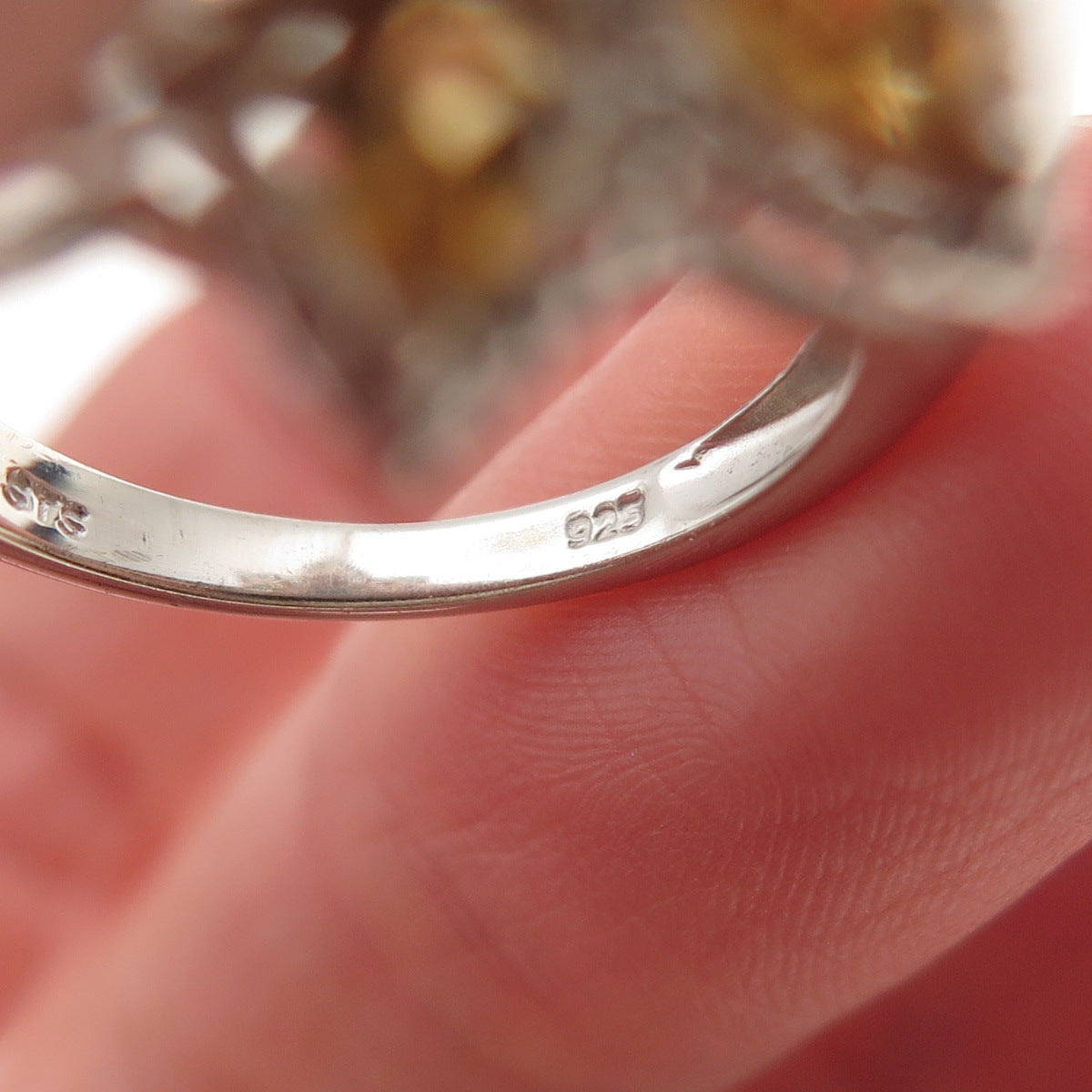 Chuck Clemency 925 Sterling Silver Real Turquoise Citrine Floral Ring Size 8.25