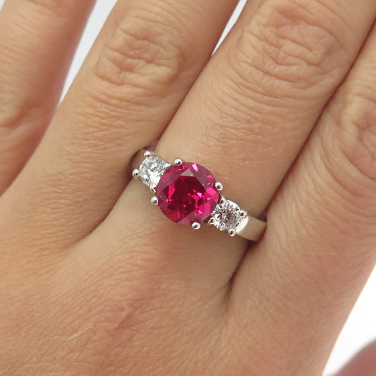 STAUER 925 Sterling Silver Vintage Lab-Pink Sapphire C Z Engagement Ring Size 9