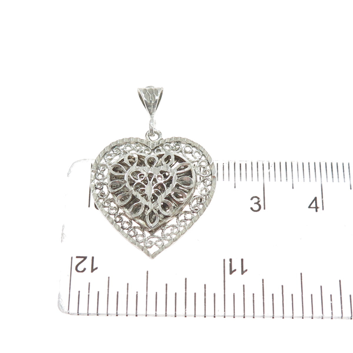 MORNING SUN 925 Sterling Silver Vintage Ornate Heart Charm Pendant