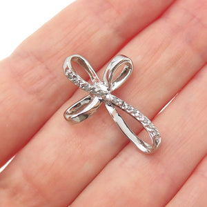 CHARLES WINSTON 925 Sterling Silver Real Round-Cut Diamond Cross Charm Pendant