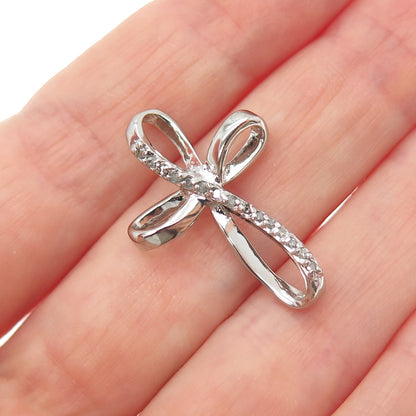 CHARLES WINSTON 925 Sterling Silver Real Round-Cut Diamond Cross Charm Pendant
