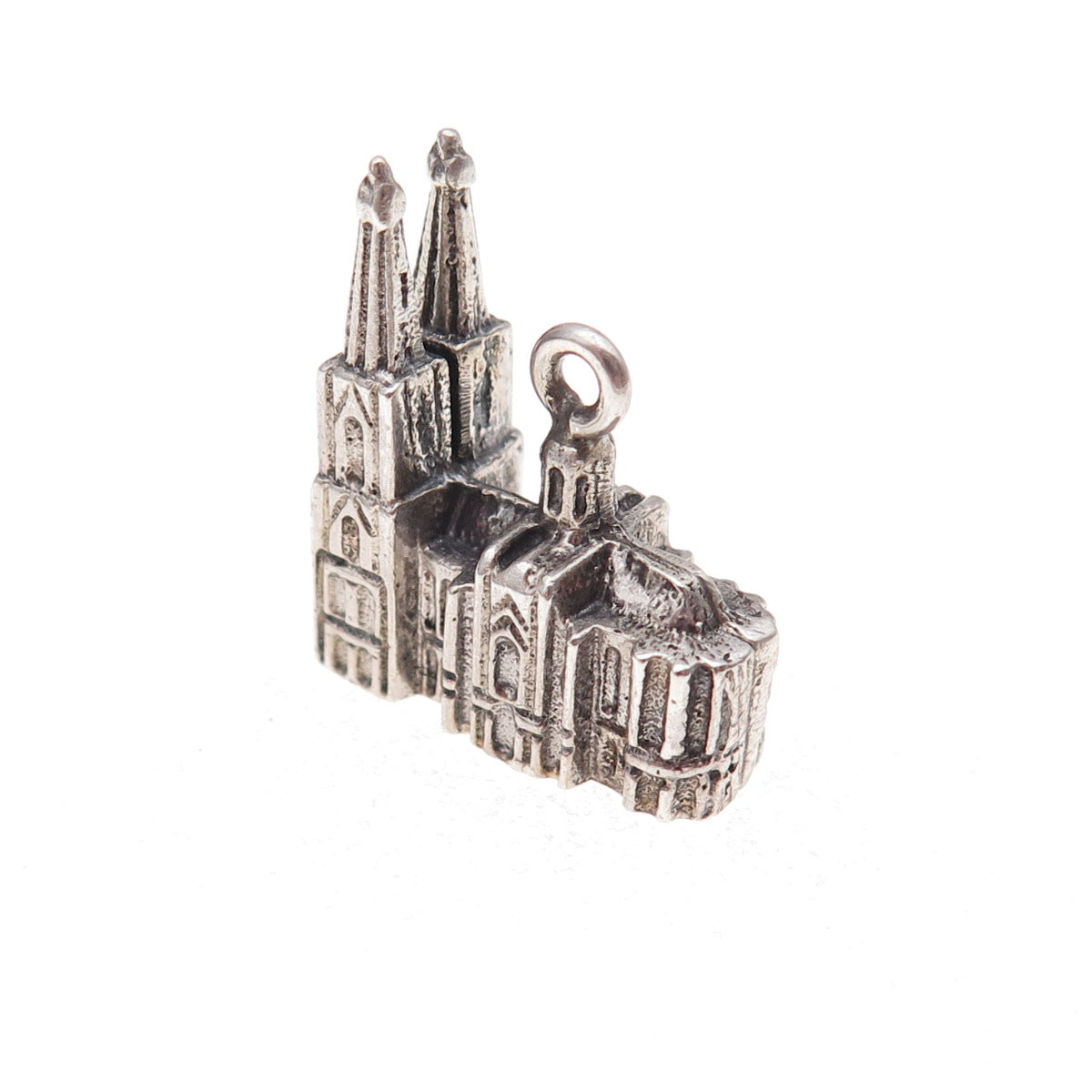 925 Sterling Silver Vintage Cologne Cathedral Oxidized 3D Charm Pendant