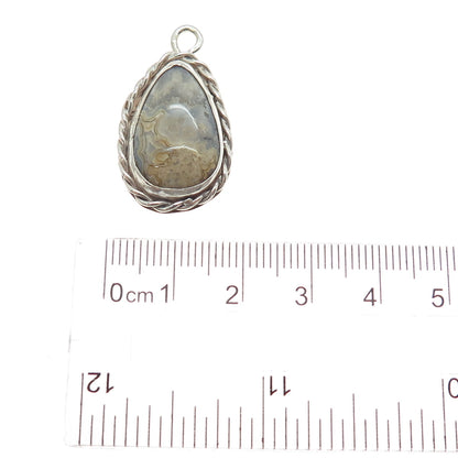 Old Pawn 925 Sterling Silver Vintage Southwestern Crazy Lace Agate Charm Pendant