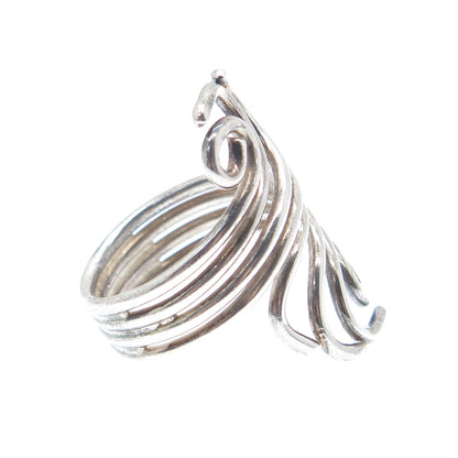 925 Sterling Silver Vintage Modernist Wavy Adjustable Ring Size 8.75