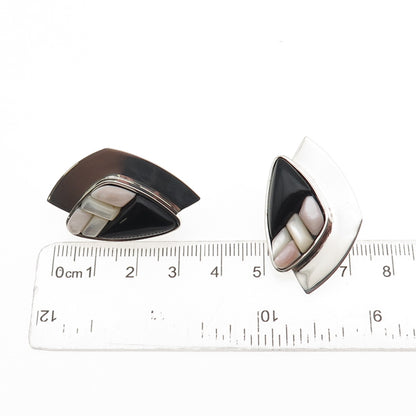 Jay King Desert Rose 925 Sterling Vintage Real Black Onyx MOP Modernist Earrings