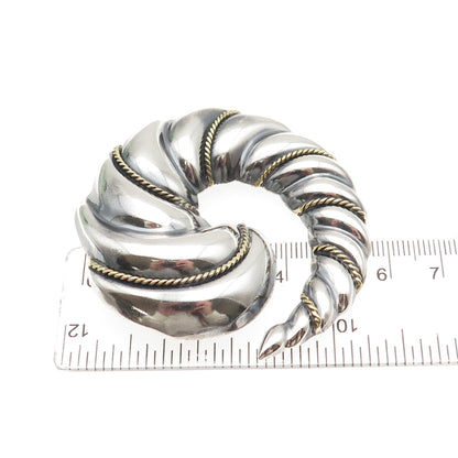 LATON 925 Sterling Silver 2-Tone Vintage Mexico Ribbed Spiral Pin Brooch Pendant