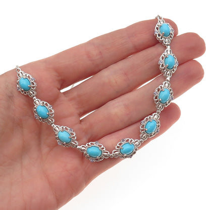 Chuck Clemency 925 Sterling Silver Real Turquoise & Tanzanite Chain Necklace 18"