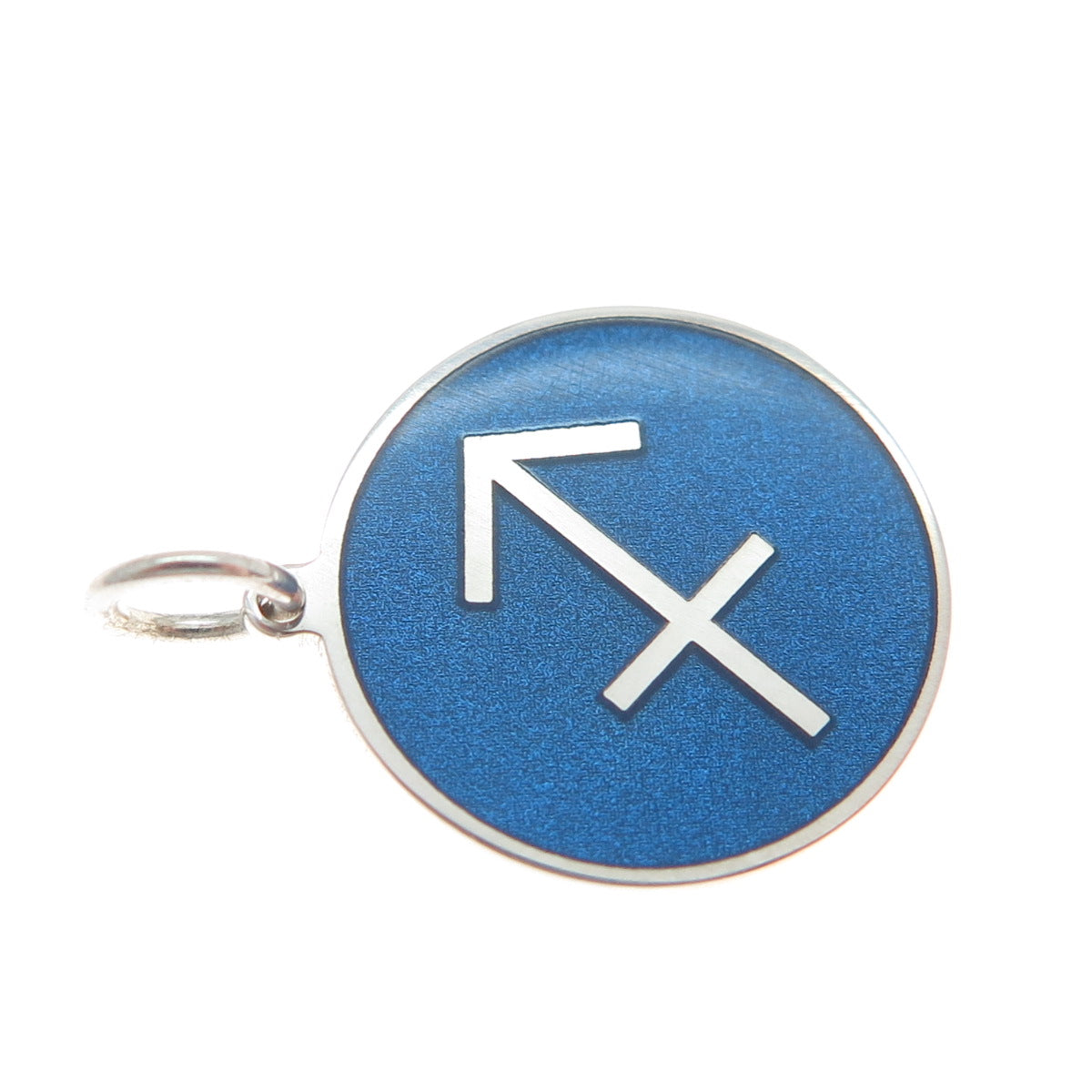 925 Sterling Silver Blue Enamel Male Symbol Round Tag Minimalist Charm Pendant