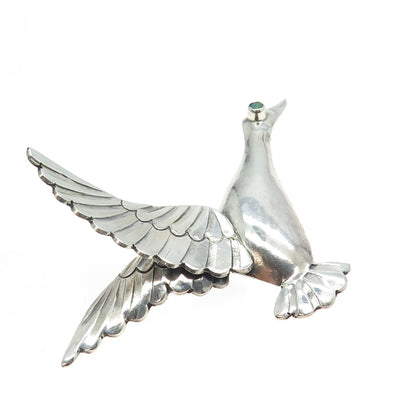 925 Sterling Silver Vintage Real Turquoise Gemstone Flying Swan Pin Brooch