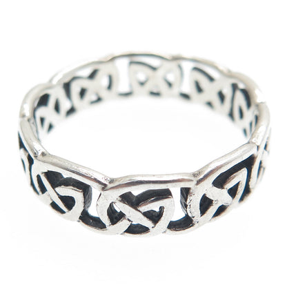 925 Sterling Silver Vintage Celtic Knot Oxidized Band Ring Size 10.5
