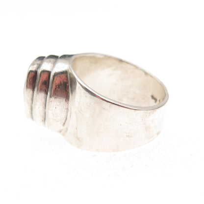 925 Sterling Silver Vintage Real Lemon Quartz Modernist Oxidized Ring Size 7