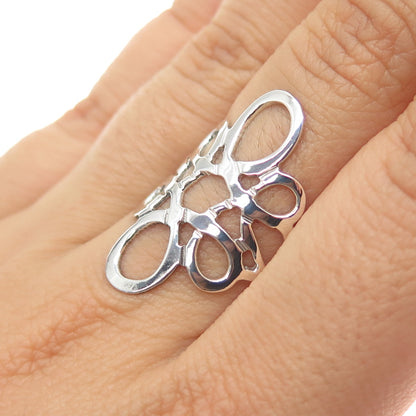 925 Sterling Silver Vintage Mexico Modernist Flower Ring Size 8.25