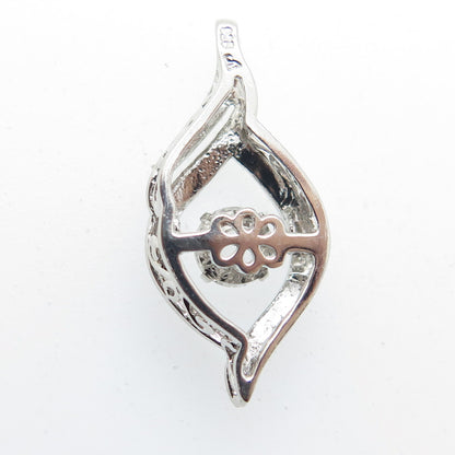 925 Sterling Silver Real Round-Cut White Topaz Twisted Pendant