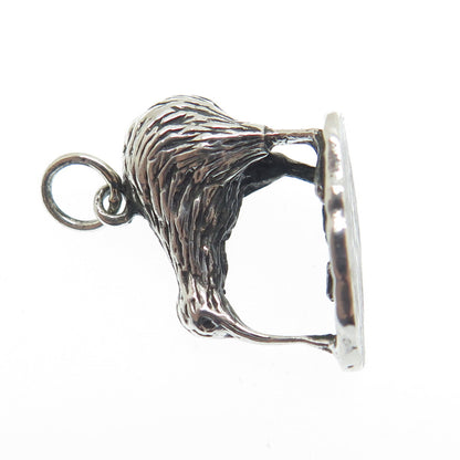 925 Sterling Silver Antique Art Deco Kiwi Bird 3D Charm Pendant