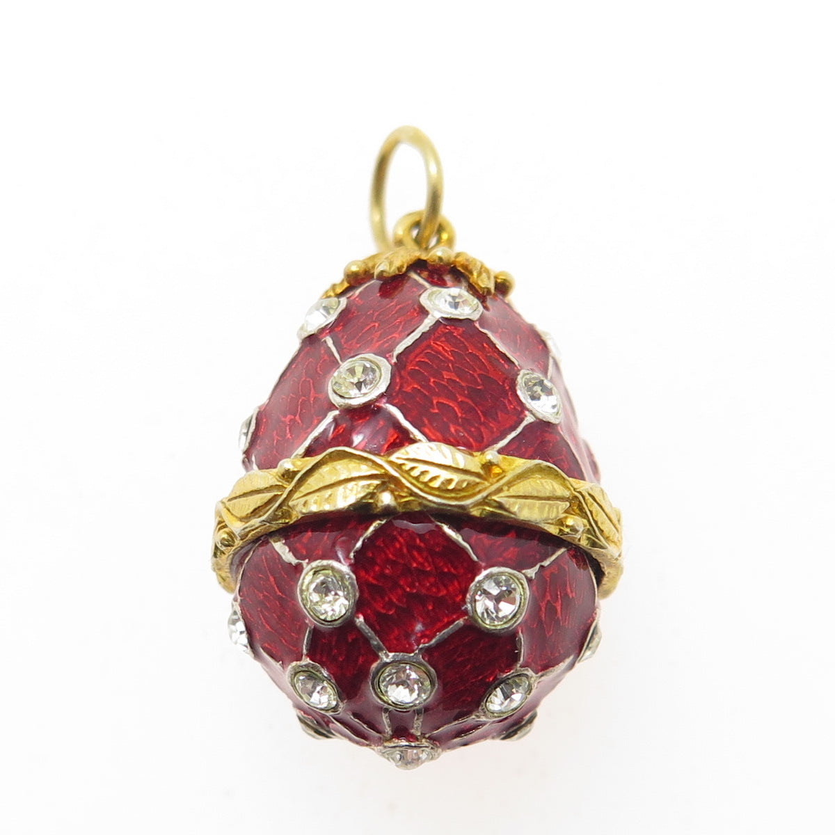 925 Sterling Silver Gold Plated Vintage Enamel Rhinestone Easter Egg Pendant