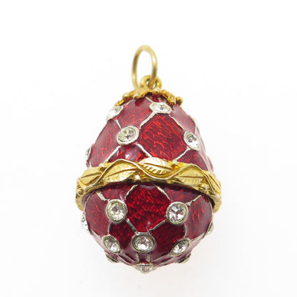 925 Sterling Silver Gold Plated Vintage Enamel Rhinestone Easter Egg Pendant