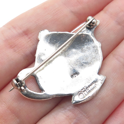 MARY ENGELBREIT 925 Sterling Silver Vintage Teapot Oxidized Pin Brooch