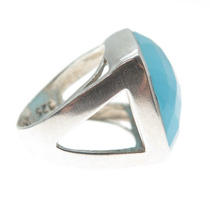 925 Sterling Silver Vintage Real Cushion-Cut Blue Chalcedony Ring Size 6.25