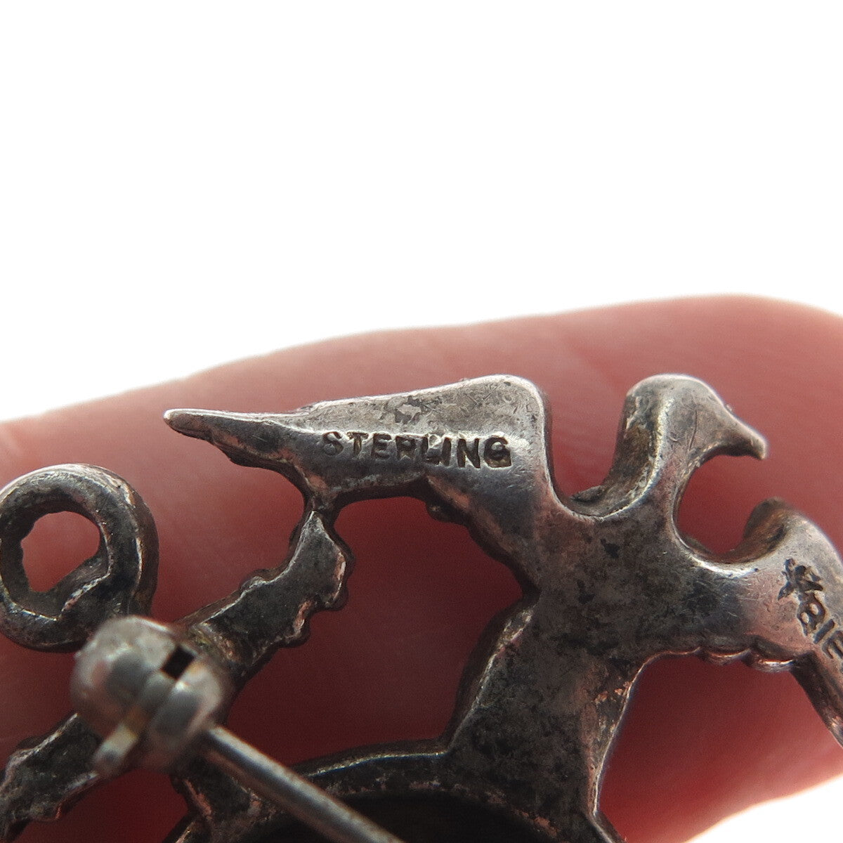 TRIFARI 925 Sterling Silver Antique Rhinestone US Marine Corps Oxidized Brooch