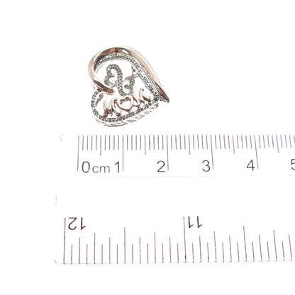 JANE SEYMOUR 925 Sterling Silver 10K Gold Real Diamond Mom Heart Slide Pendant