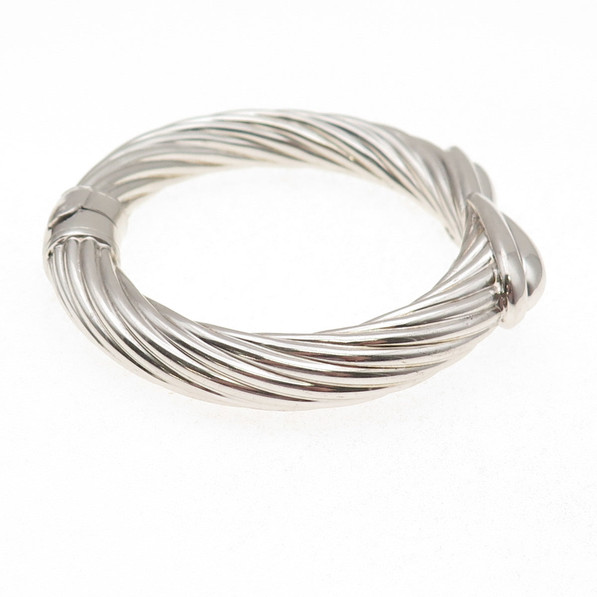 925 Sterling Silver Vintage Modernist Teardrop Bangle Bracelet 7.25"