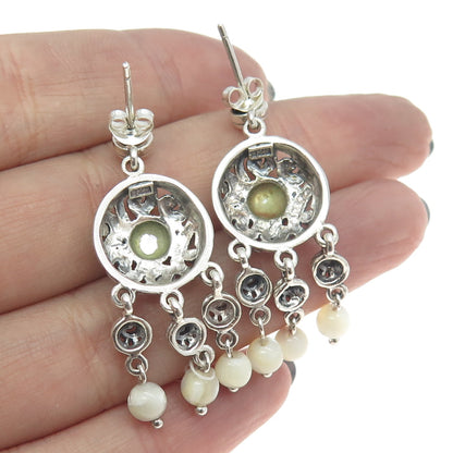 925 Sterling Silver Vintage Real Mother-of-Pearl Swirl Dangling Earrings