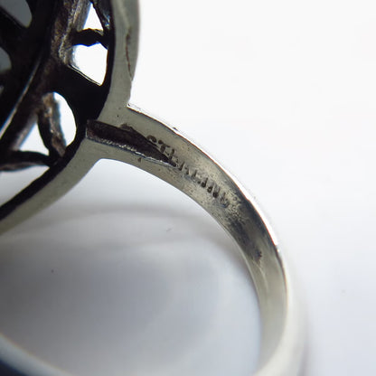 925 Sterling Silver Vintage Real Black Onyx Gemstone Ring Size 6.25