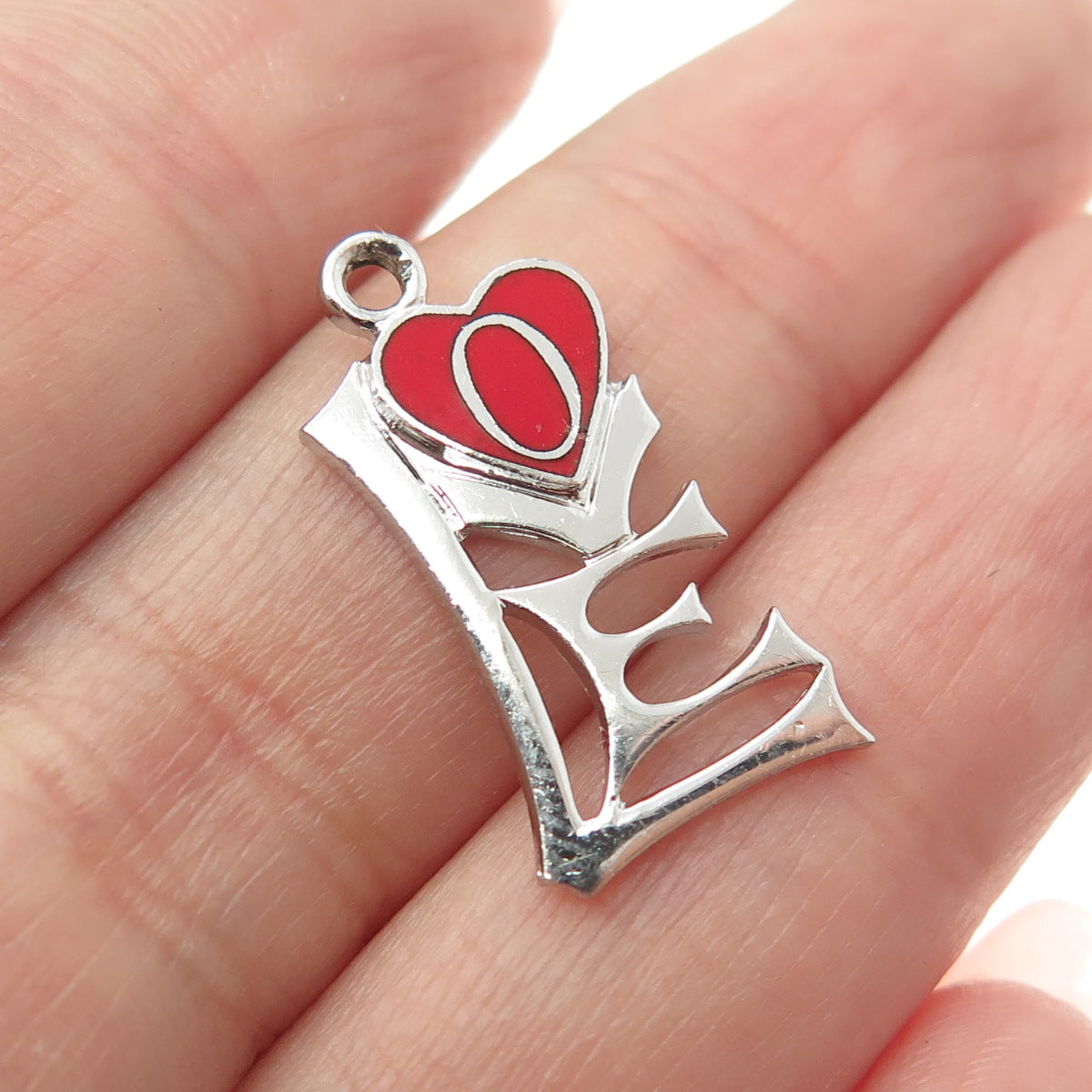 GRIFFITH & SONS CO 925 Sterling Silver Vintage Red Enamel LOVE Pendant