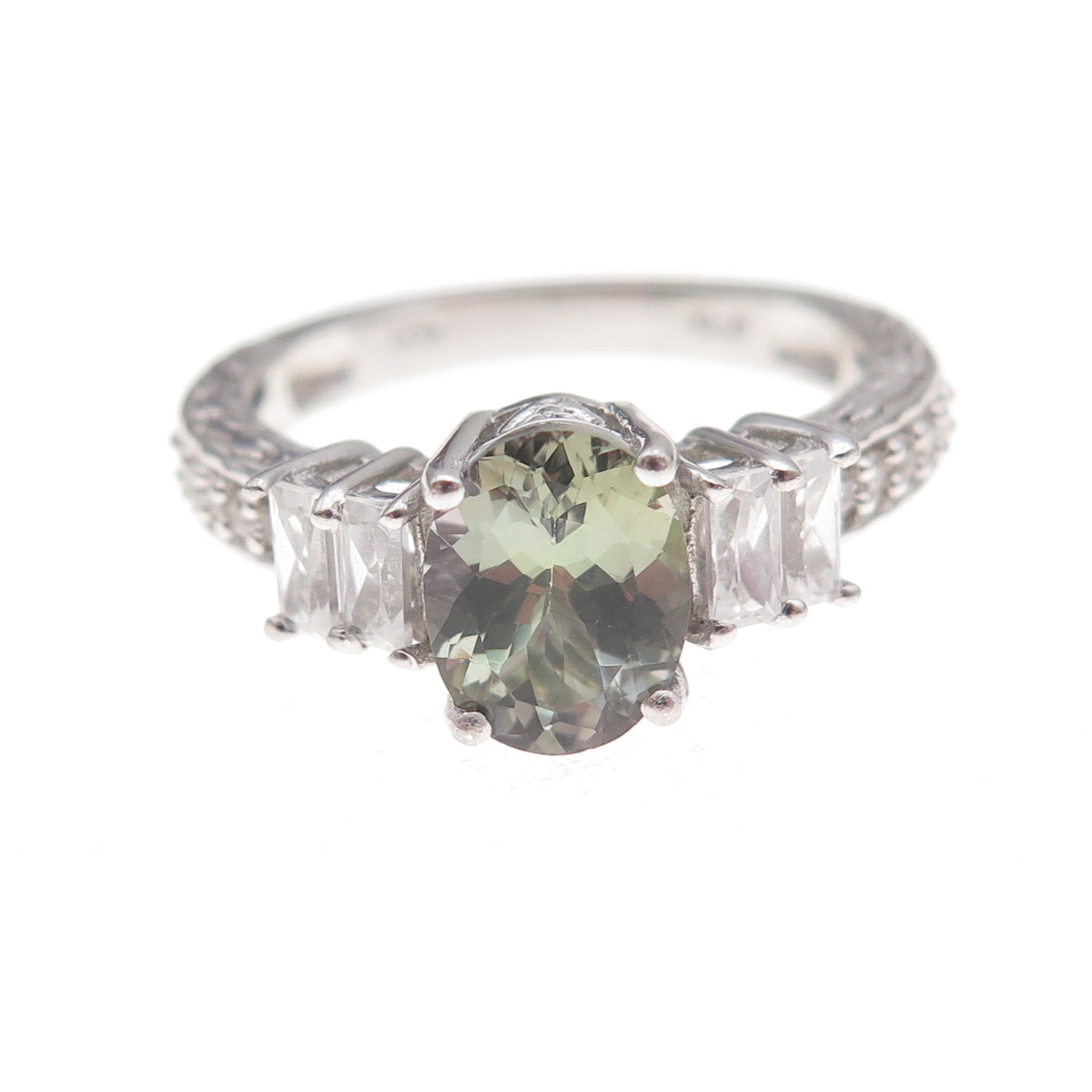 Chuck Clemency 925 Sterling Silver Real Iolite & White Topaz Ring Size 8