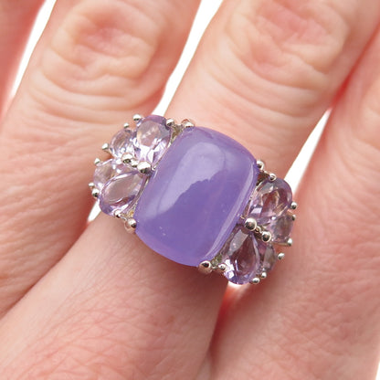 925 Sterling Silver Real Lavender Jade & Amethyst Ring Size 7
