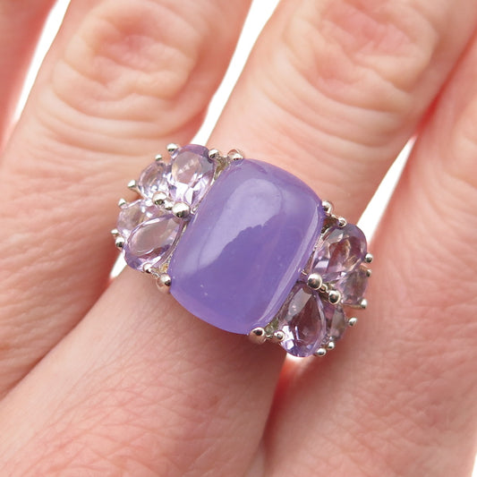 925 Sterling Silver Real Lavender Jade & Amethyst Ring Size 7