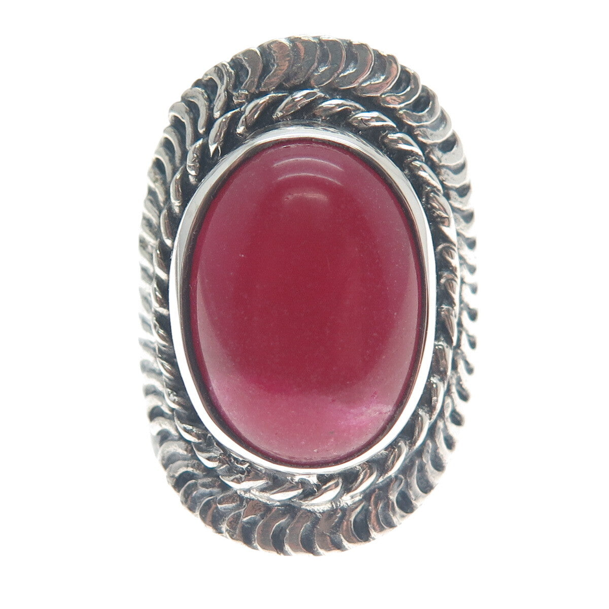925 Sterling Silver Vintage Real Rhodonite Chain Link Oxidized Ring Size 10.5