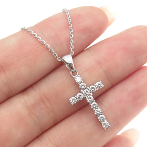 925 Sterling Silver Italy C Z Cross Pendant Cable Chain Necklace 16"
