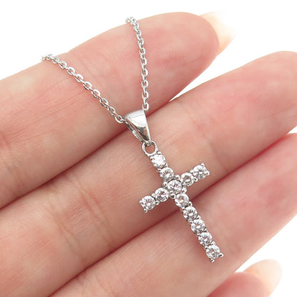 925 Sterling Silver Italy C Z Cross Pendant Cable Chain Necklace 16"