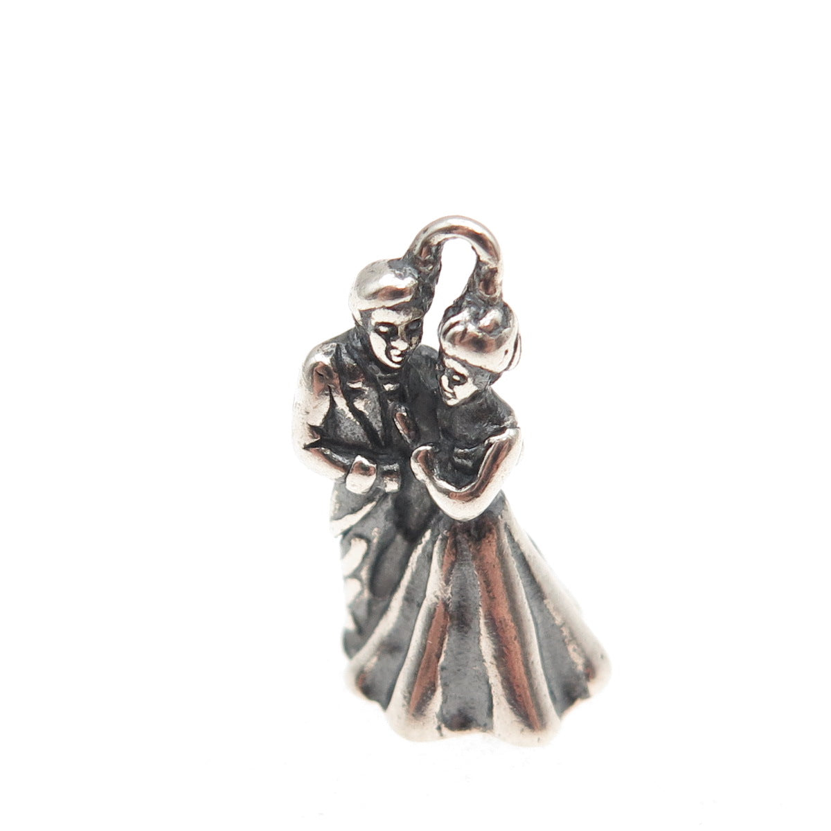 SHUBE 925 Sterling Silver Vintage Bride & Groom Oxidized 3D Mini Charm Pendant