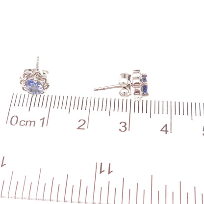 Chuck Clemency 925 Sterling Silver Real Oval-Cut Tanzanite Floral Stud Earrings