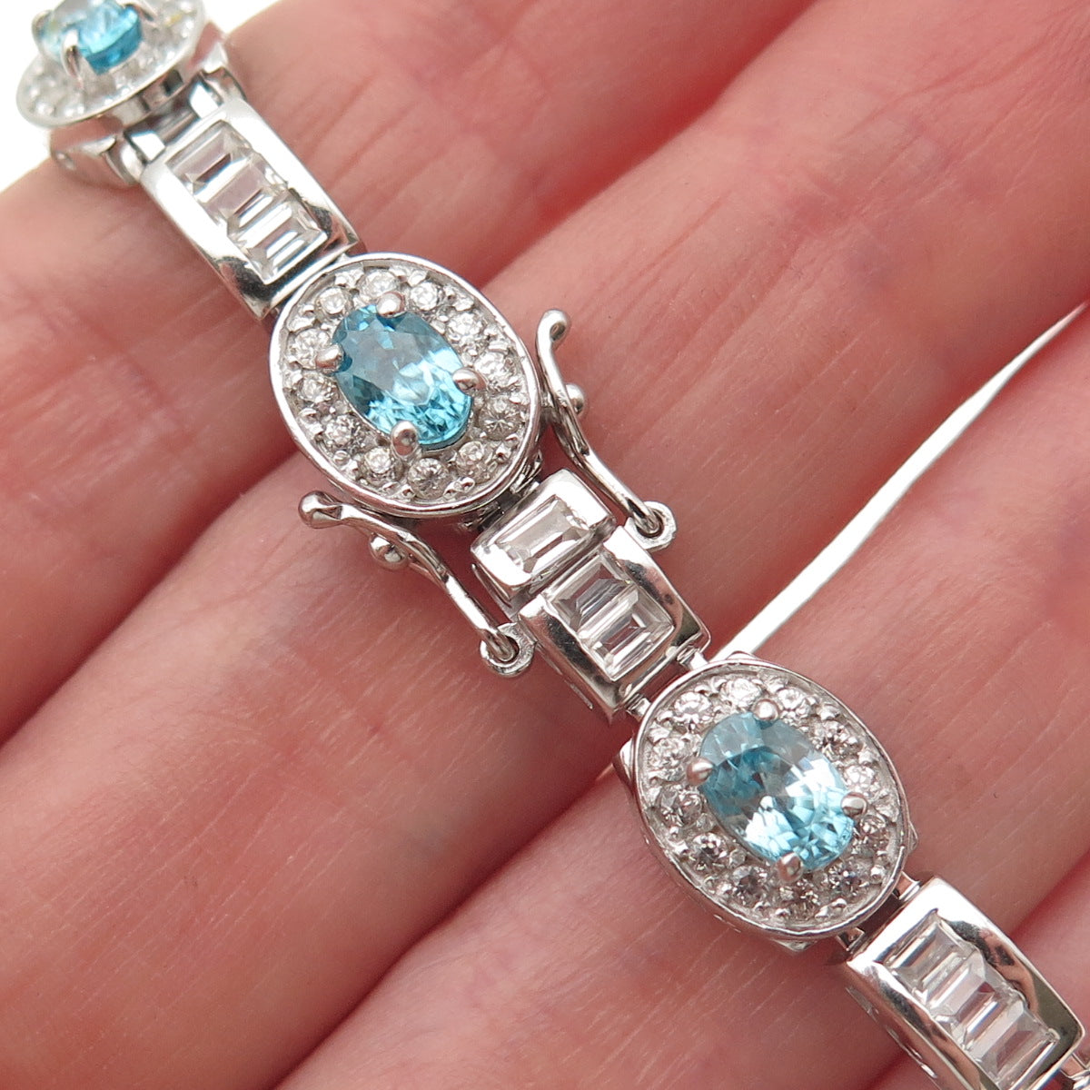 Carol Brodie MLD 925 Sterling Silver Real Blue & White Topaz Bracelet 7.25"