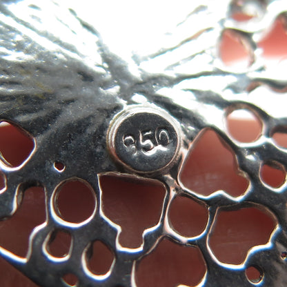 950 Silver Vintage Real Agate Ornate Heart Charm Pendant