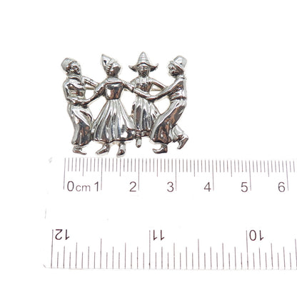 LANG 925 Sterling Silver Antique Art Deco Dutch Dancer Oxidized Pin Brooch