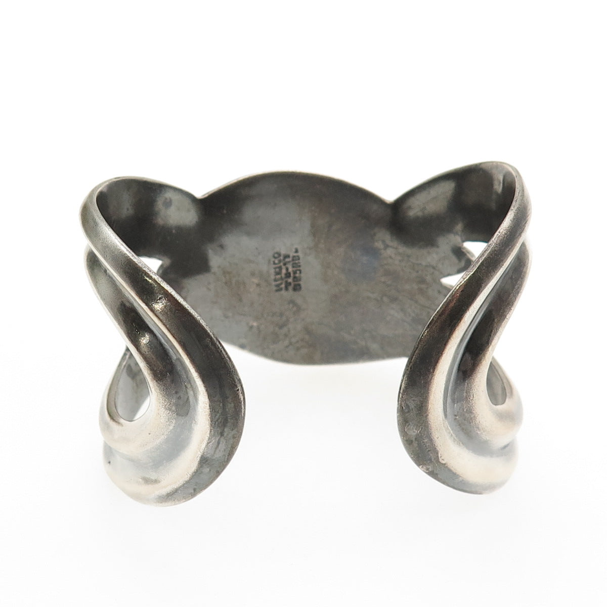 925 Sterling Silver Vintage Mexico Modernist Wavy Adjustable Cuff Bracelet 6.75"